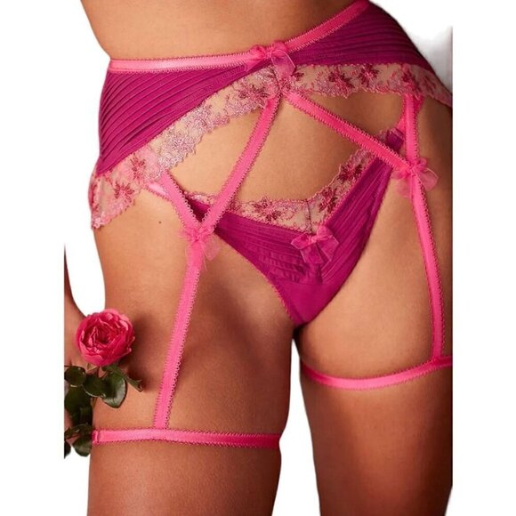 NWT For Love & Lemons Ophelie Pink Garter Belt - Extra Small - Picture 1 of 10
